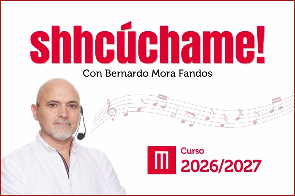 Cartel anunciador de shhcuchame 2026/2027, que muestra la imagen de su profesor en Mainel: Bernardo Mora Fandos.
